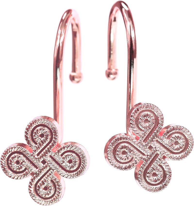Popkozzi Rose Gold Shower Curtain Hooks: Pink Rust Proof Metal Shower Curtain Rings for Bathroom - Glam Flower Clover Shaped Decorative Shower Curtain Hooks Hangers for Shower Rod - Set of 12 - Image 1